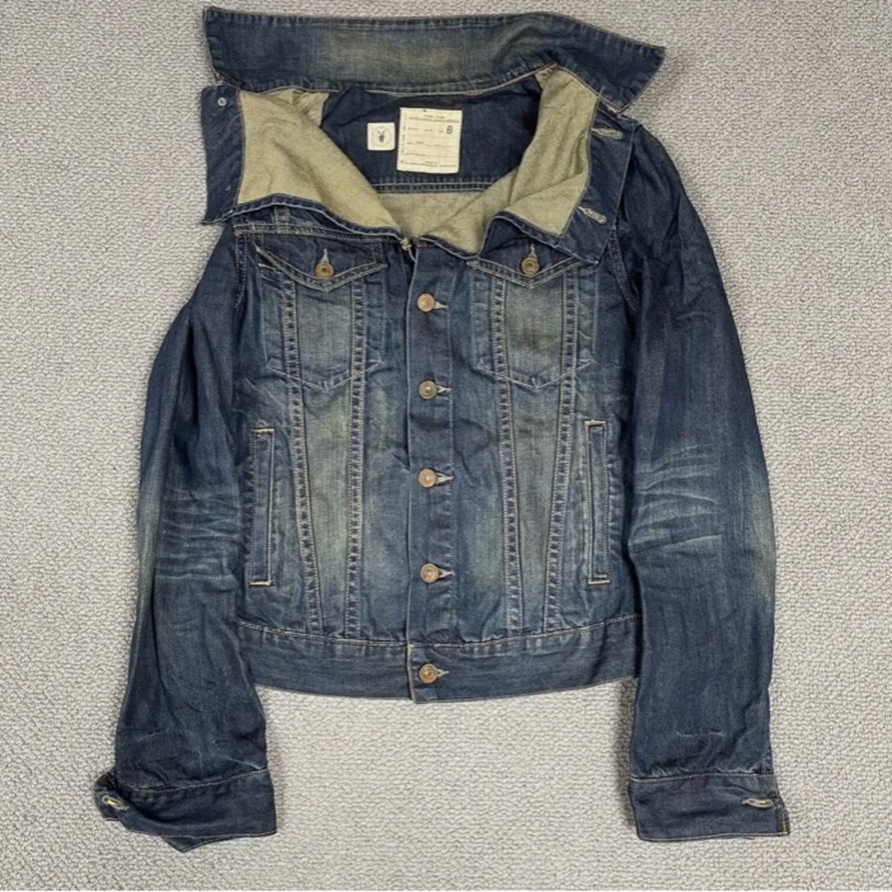 ALL SAINTS Jacket Womens UK 8 Blue Kay Denim Dark Wash Denim Cotton HT…